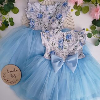 Sukienka tiulowa niebieska z błękitnymi różami