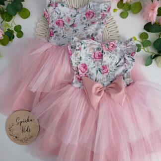 Sukienka tiulowa z różowymi różami