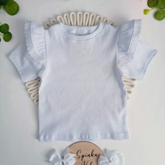 Bluzka biała bawełna prążek z Haftem Angielskim