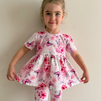 Komplet Tunika i Kolarki - motyle na różu