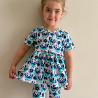 Komplet tunika i kolarki- chabrowe motyle