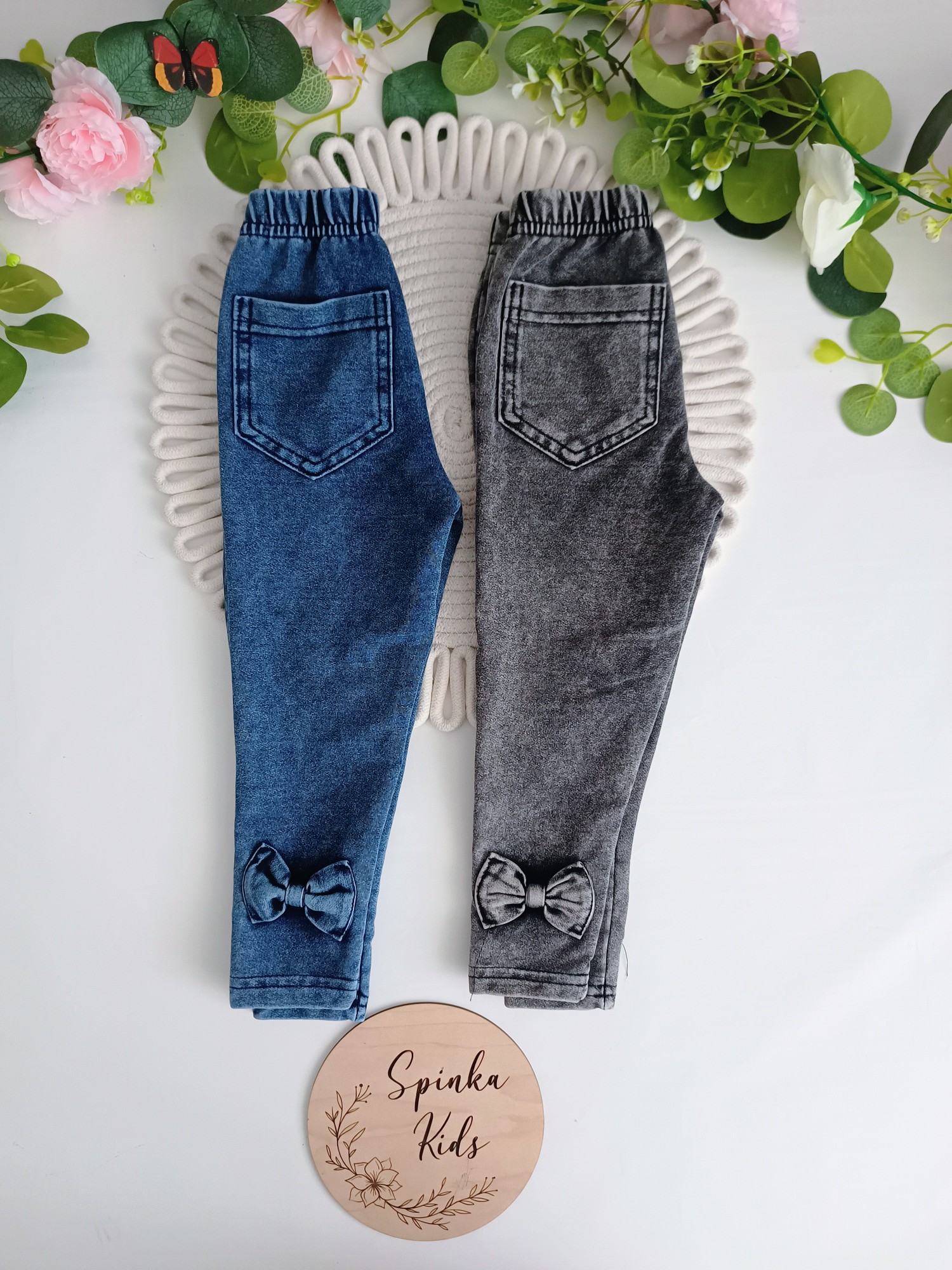 Spodnie dekatyzowane ala jeans z kokardkami 2 kolory
