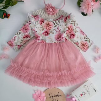 Tiulowa sukienka w kwiatowy print z pudrowym tiulem
