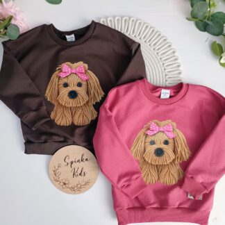 Bluza lekko ocieplana Piesek czekolada i jesienny róż