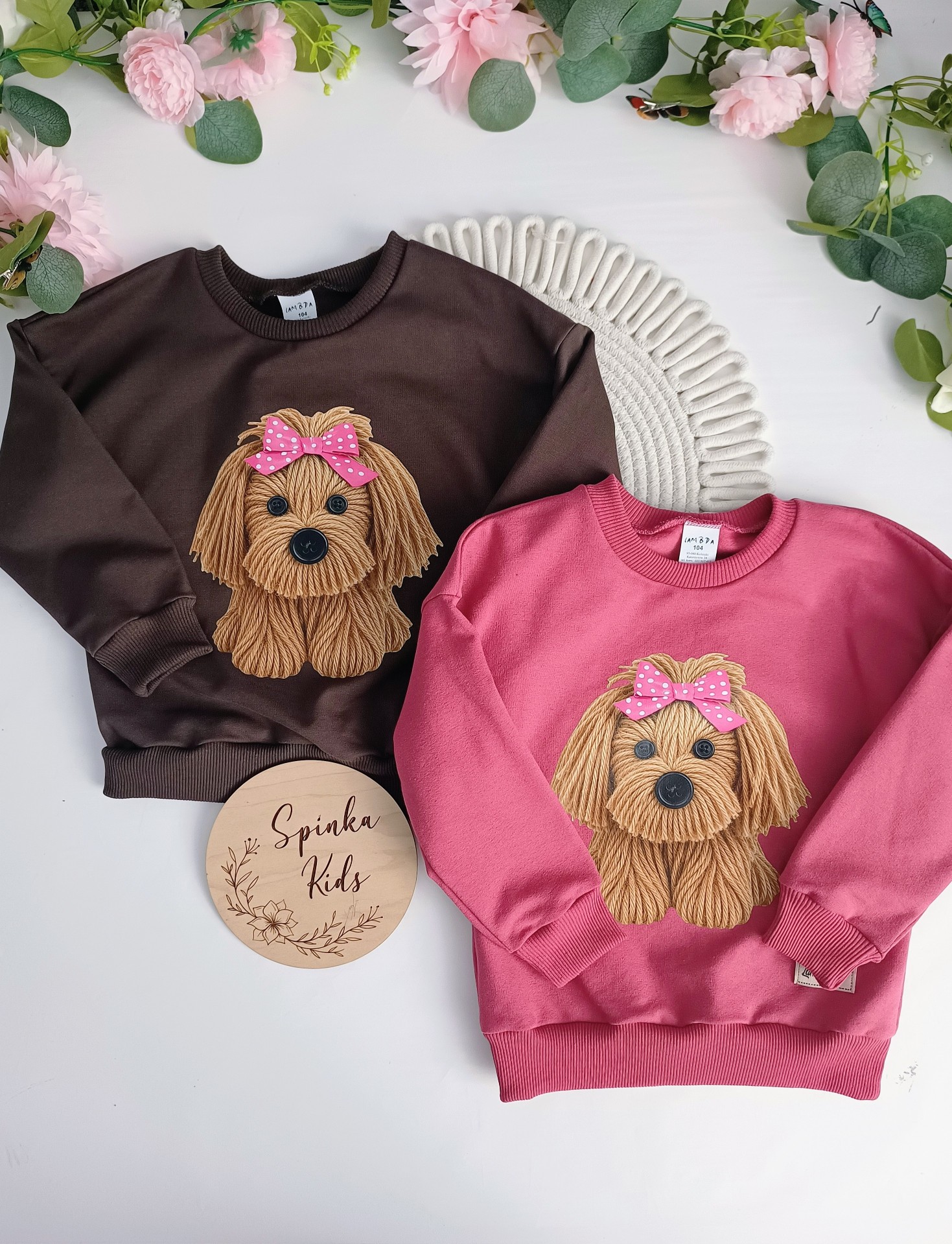 Bluza lekko ocieplana Piesek czekolada i jesienny róż