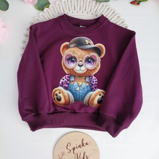 Bluza ocieplana meszkiem Miś śliwkowa